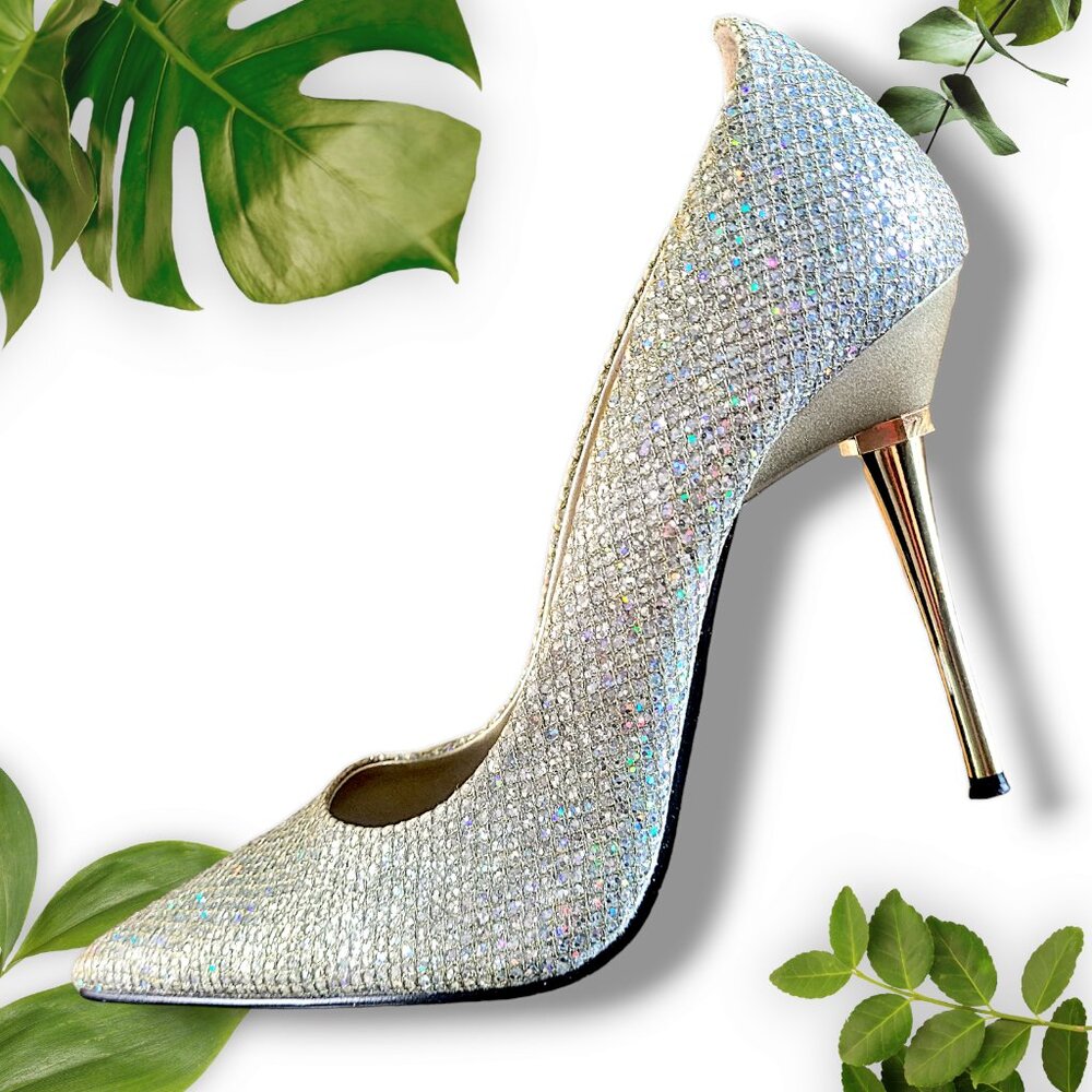 Glitter and Metal Heels, Sz 8 Approx